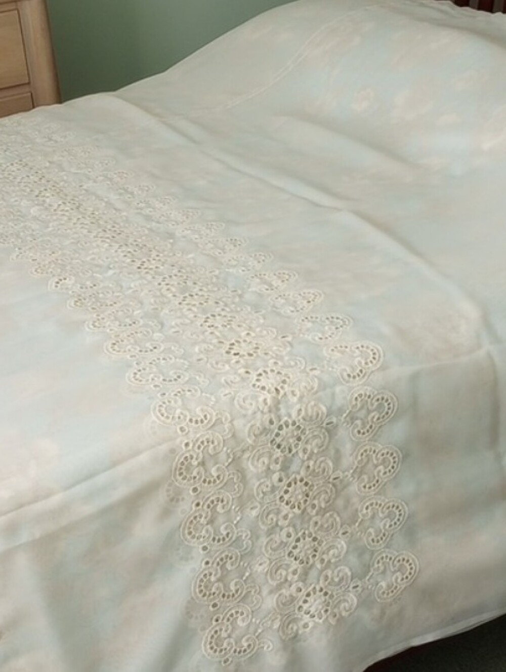 Ivory-White Lace Eyelet 167" Wide / 83" Long Sheer Curtain Panel - Picture 13 of 13